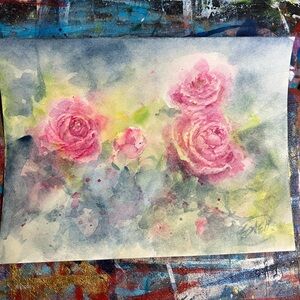 Original Pink Peonies watercolor floral art painting cottage core artwork USA
